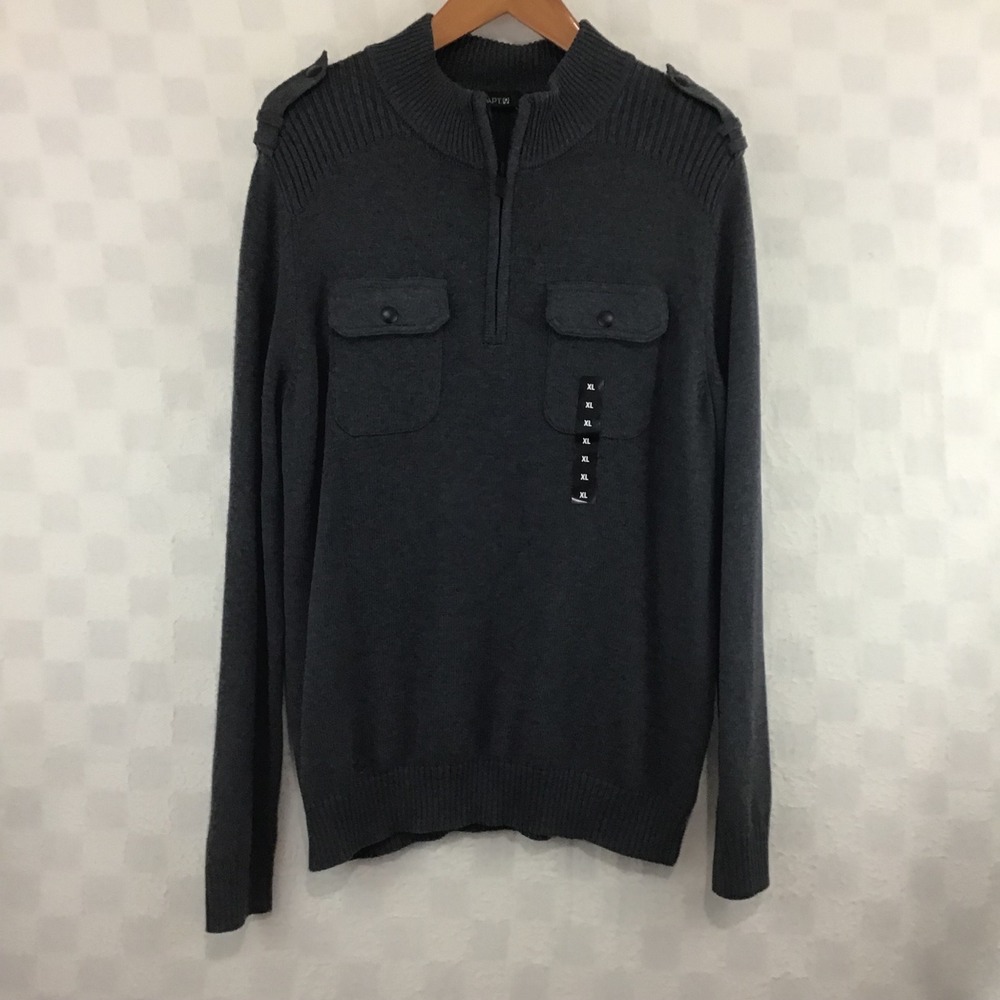 Apt‎ 9 Mens Quarter Zip Sweater Charcoal Gray Military Style Pullover XL NWOT